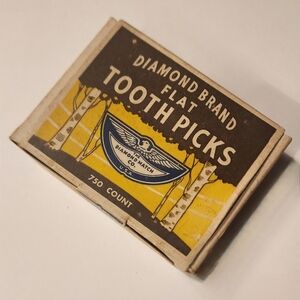 Vintage Factory Sealed Box of  Diamond Brand Flat Tooth Picks Toothpicks 750 ct.
